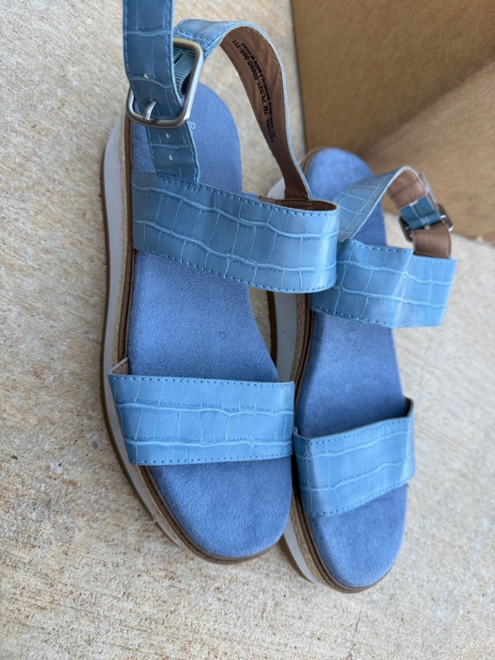 Light Blue Croc-Texture Strappy Sandals